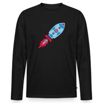 Retro Rakete, Science Fiction, Space, Weltraum - Männer Premium Bio Langarmshirt - Schwarz - Vorne - Nico (187cm)