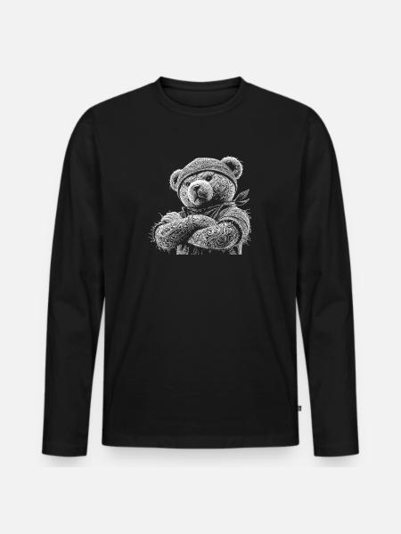 Teddybär - Männer Premium Bio Langarmshirt - Schwarz