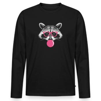 Waschbär bläst Kaugummi - Süßer Kaugummi Waschbär - Männer Premium Bio Langarmshirt - Schwarz - Vorne - Nico (187cm)