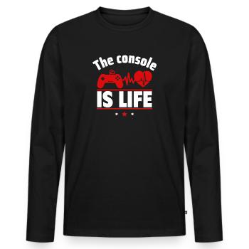 Die Konsole ist das Leben - Männer Premium Bio Langarmshirt - Schwarz - Vorne - Nico (187cm)