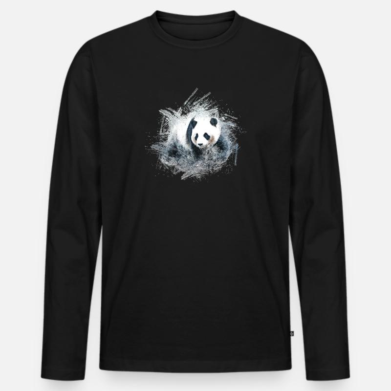 Panda Bär - Männer Premium Bio Langarmshirt - Schwarz