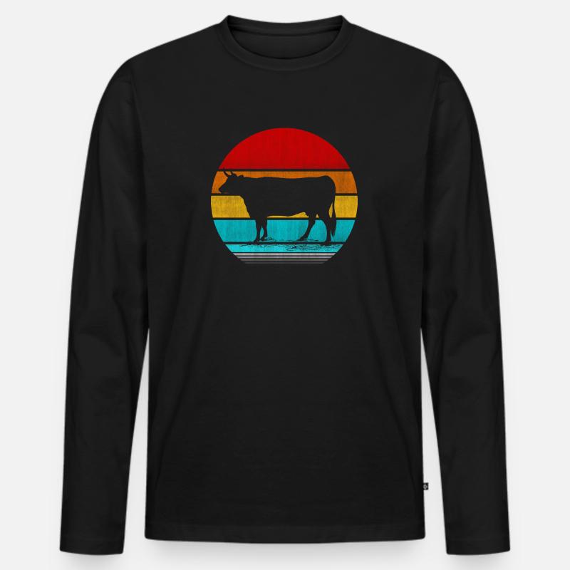 Retro Vinatge Kuh - Männer Premium Bio Langarmshirt - Schwarz