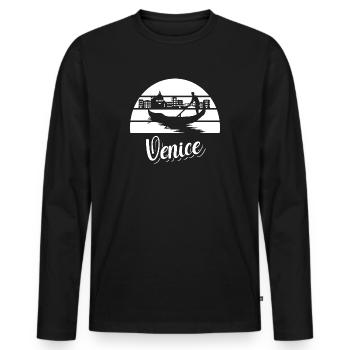 Venise avec son horizon et ses gondoles - T-shirt manches longues Premium bio Homme - noir - Devant - Nico (187cm)