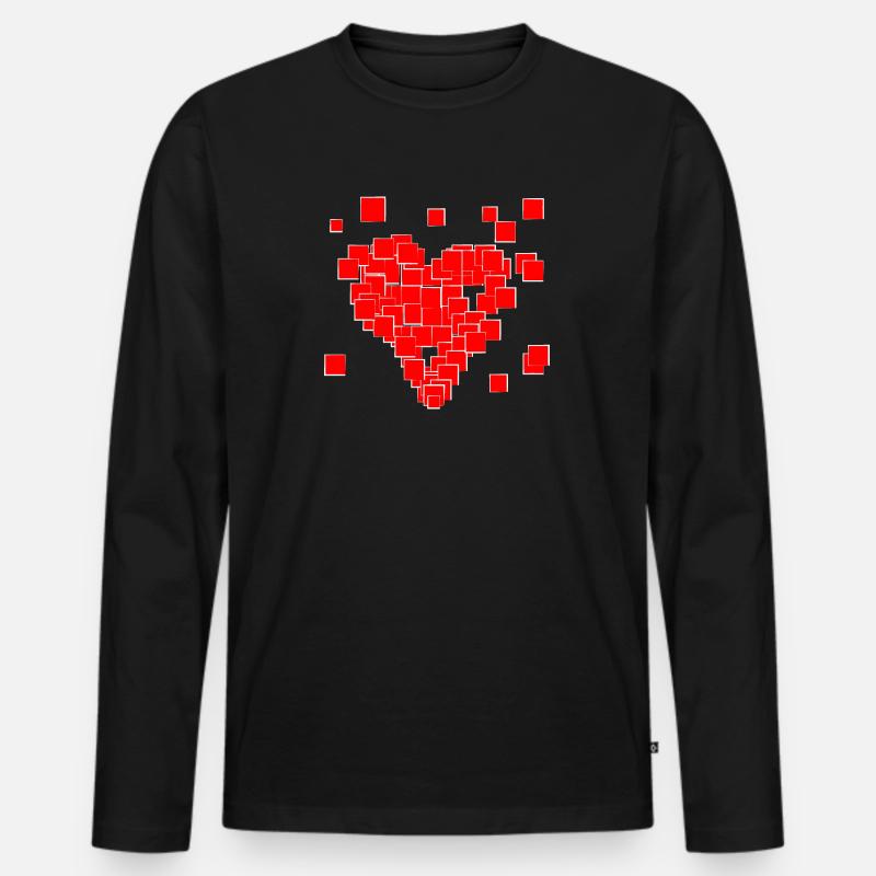 Pixel Herz - Männer Premium Bio Langarmshirt - Schwarz