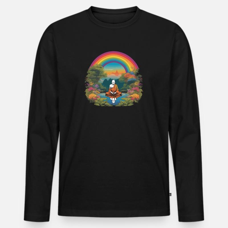 Regenbogen-Mönch - Männer Premium Bio Langarmshirt - Schwarz