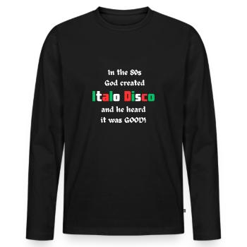 Dieu a fait Italo Disco t-shirt des années 80 - T-shirt manches longues Premium bio Homme - noir - Devant - Nico (187cm)