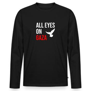 ALL EYES ON GAZA - Men's Premium Organic Long Sleeve Shirt - black - Front - Nico (187cm)