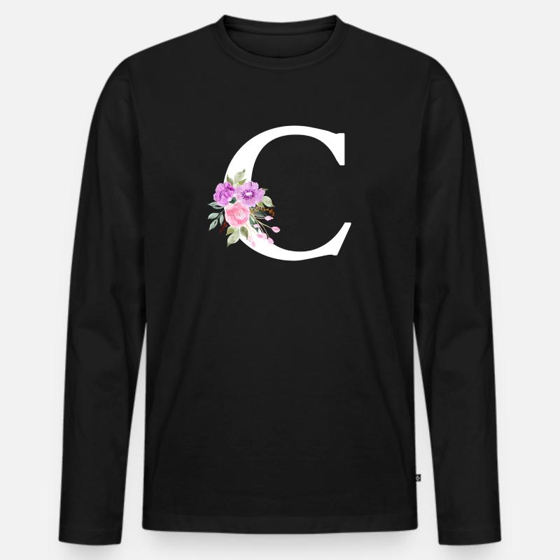 Lila Blumenbuchstabe c - Männer Premium Bio Langarmshirt - Schwarz