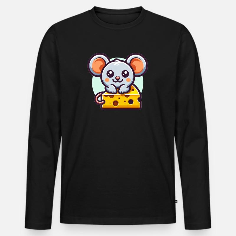 Maus mit Käse - Männer Premium Bio Langarmshirt - Schwarz