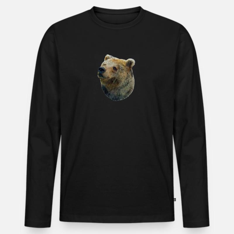 Fröhlicher Braunbär - Männer Premium Bio Langarmshirt - Schwarz