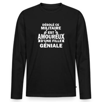 Désolé militaire est amoureux d'une fille géniale - T-shirt manches longues Premium bio Homme - noir - Devant - Nico (187cm)