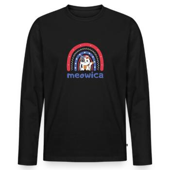 Katze für den vierten Juli USA Regenbogen Meowica - Männer Premium Bio Langarmshirt - Schwarz - Vorne - Nico (187cm)