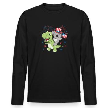 Koala mit T-Rex für den vierten Juli Feuerwerk - Männer Premium Bio Langarmshirt - Schwarz - Vorne - Nico (187cm)
