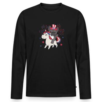 Hund mit Einhorn für den vierten Juli Feuerwerk - Männer Premium Bio Langarmshirt - Schwarz - Vorne - Nico (187cm)