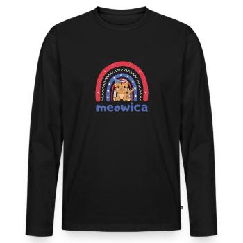Katze für den vierten Juli USA Regenbogen Meowica - Männer Premium Bio Langarmshirt - Schwarz - Vorne - Nico (187cm)