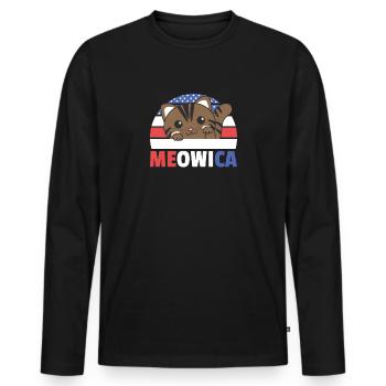 Katze für den vierten Juli USA Flagge Meowica - Männer Premium Bio Langarmshirt - Schwarz - Vorne - Nico (187cm)