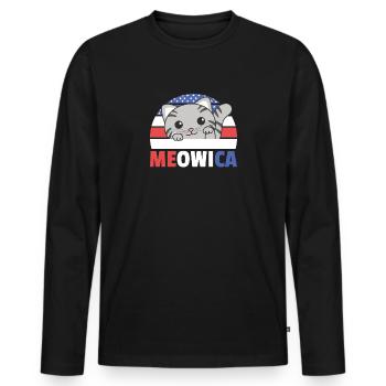 Katze für den vierten Juli USA Flagge Meowica - Männer Premium Bio Langarmshirt - Schwarz - Vorne - Nico (187cm)