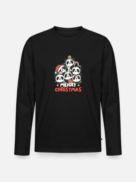Panda Weihnachtsbaum frohe Weihnachten - Männer Premium Bio Langarmshirt - Schwarz