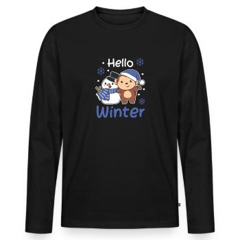 Singe Hello Bonhomme de neige d’hiver Noël - T-shirt manches longues Premium bio Homme - noir - Devant - Nico (187cm)