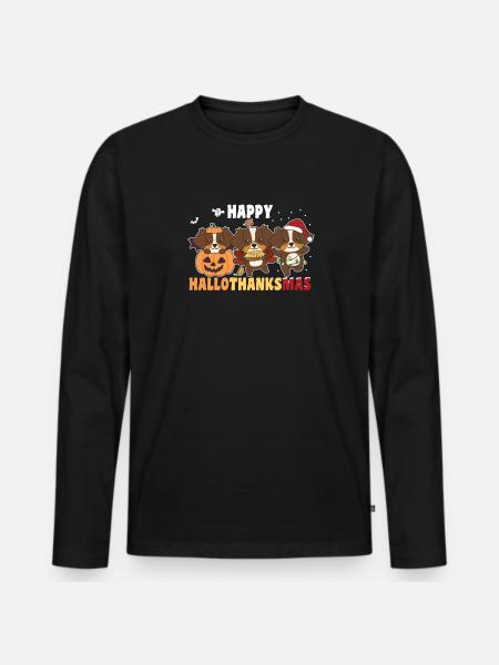 Happy Hallothanksmas Australian Shepherd - Men's Premium Organic Long Sleeve Shirt - black