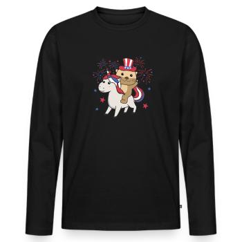 Otter mit Einhorn für den vierten Juli Feuerwerk - Männer Premium Bio Langarmshirt - Schwarz - Vorne - Nico (187cm)
