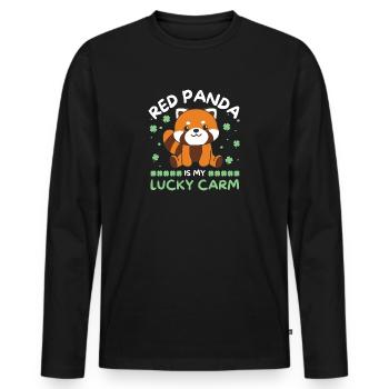 Red Panda est ma voiture porte-bonheur Clover St Patricks - T-shirt manches longues Premium bio Homme - noir - Devant - Nico (187cm)