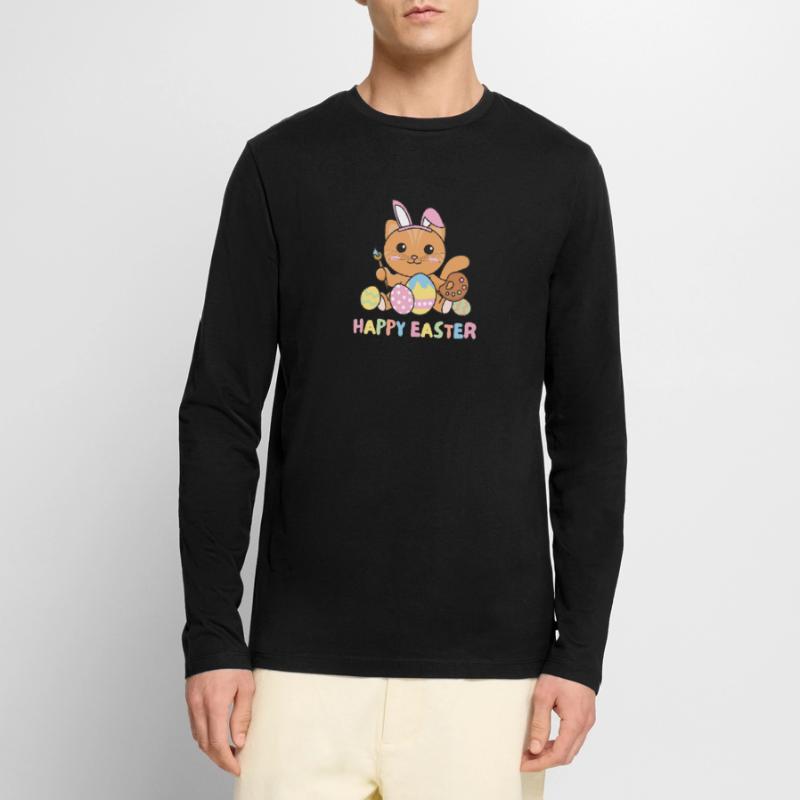 happy easter cute cat Easter with Easter eggs Men's Premium Organic Long Sleeve Shirt