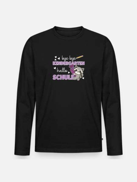 bye bye Kindergarten hallo Schule Waschbär - Männer Premium Bio Langarmshirt - Schwarz