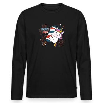 Einhorn für den vierten Juli Feuerwerk Rakete - Männer Premium Bio Langarmshirt - Schwarz - Vorne - Nico (187cm)
