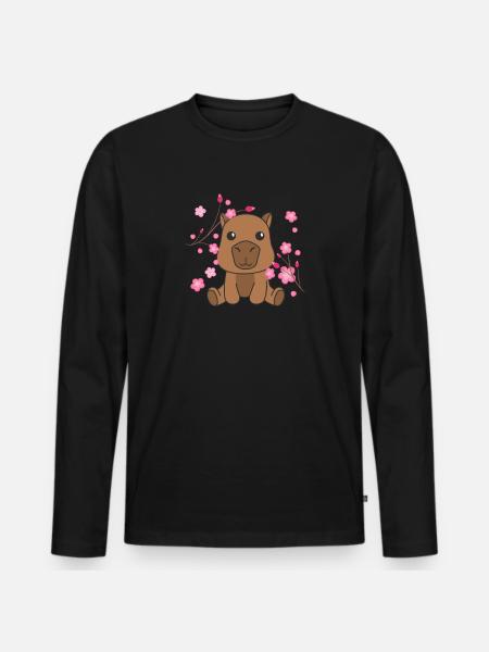 Capybara süße Tiere für Kinder Kawaii - Männer Premium Bio Langarmshirt - Schwarz
