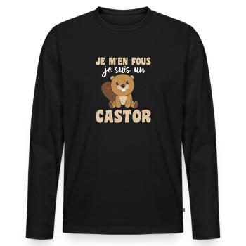 Je m'en fous je suis un castor - süßer Biber - Männer Premium Bio Langarmshirt - Schwarz - Vorne - Nico (187cm)