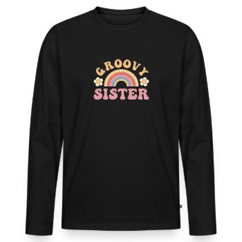 Groovy Sister - Regenbogen groovy vinatge Stil - Männer Premium Bio Langarmshirt - Schwarz - Vorne - Nico (187cm)