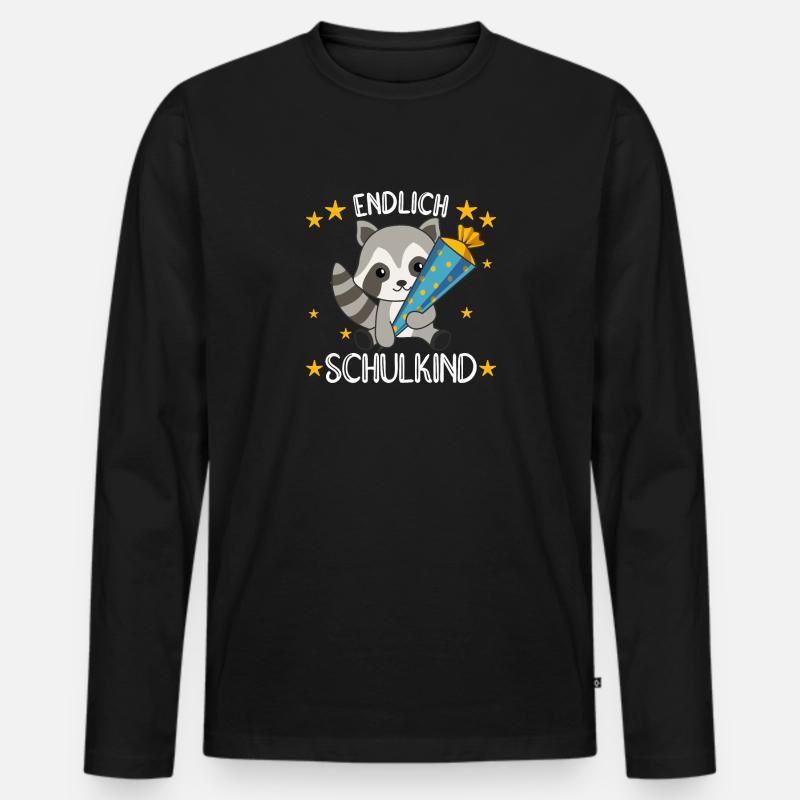 endlich Schulkind Einschulung Schule Waschbär - Männer Premium Bio Langarmshirt - Schwarz