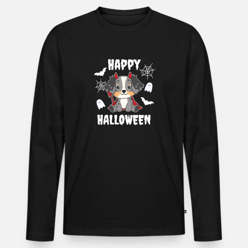 Australian Shepherd Happy Halloween Teufel - Männer Premium Bio Langarmshirt - Schwarz