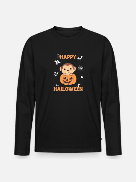 Monkey in pumpkin cute monkey Happy Halloween - Men's Premium Organic Long Sleeve Shirt - black