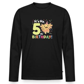 Axolotl zum 5. Geburtstag Kinder fünf Jahre alt - Männer Premium Bio Langarmshirt - Schwarz - Vorne - Nico (187cm)