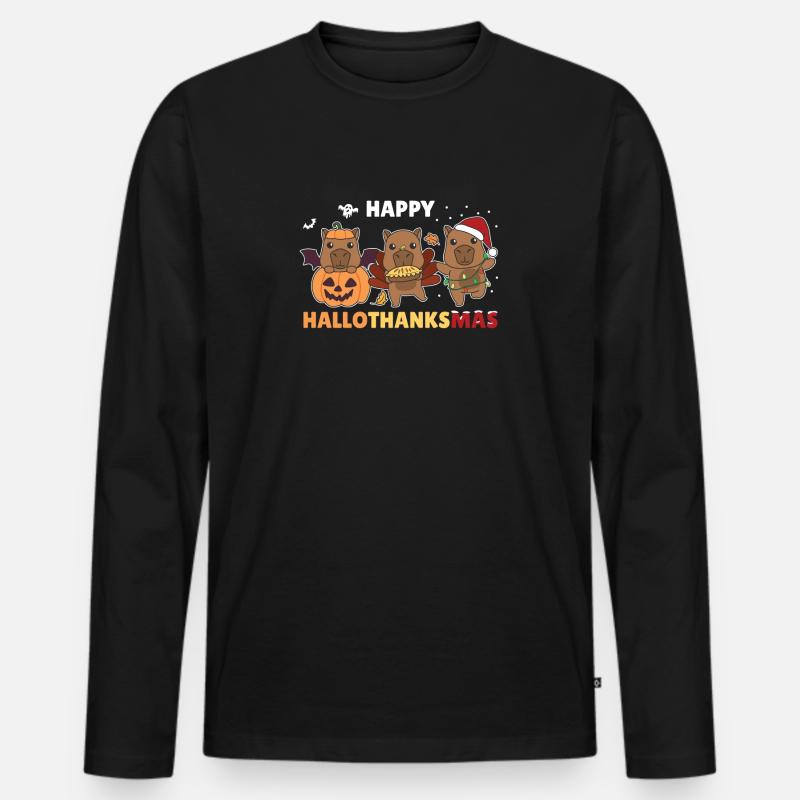 Happy Hallothanksmas Capybara Weihnachts Capybaras - Männer Premium Bio Langarmshirt - Schwarz