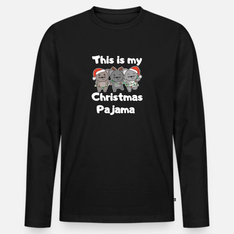 Maus Weihnachts Schlafanzug - Männer Premium Bio Langarmshirt - Schwarz