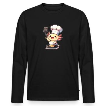 Breakfast Fry Axolotl Cook - Men's Premium Organic Long Sleeve Shirt - black - Front - Nico (187cm)