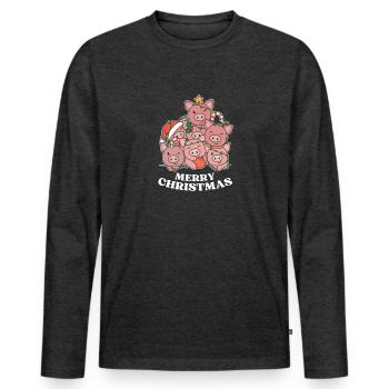 Joyeux cochon de Noël Cochons de la veille de Noël - T-shirt manches longues Premium bio Homme - anthracite chiné - Devant - Nico (187cm)