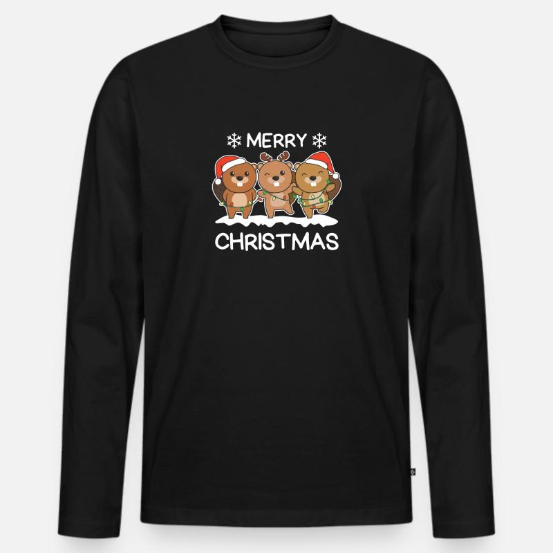 Frohe Weihnachten Biber Heiligabend Bibern - Männer Premium Bio Langarmshirt - Schwarz
