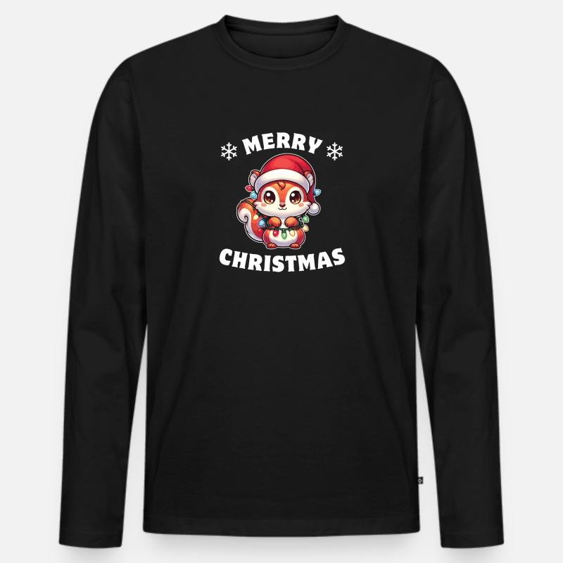 Weihnachten Lichterkette Eichhörnchen - Männer Premium Bio Langarmshirt - Schwarz