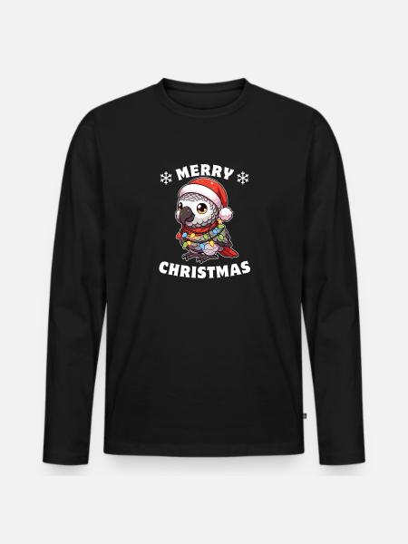 Weihnachten Lichterkette Graupapagei - Männer Premium Bio Langarmshirt - Schwarz