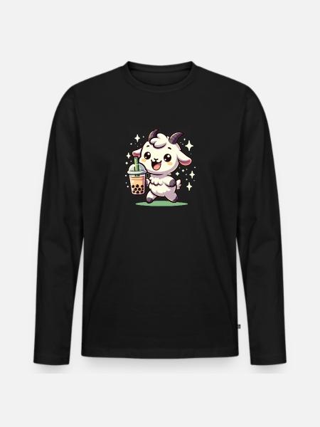 Kawaii Goat Bubble Tea Boba Goat - Men's Premium Organic Long Sleeve Shirt - black