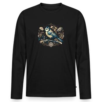 Blaumeise Retroblumen - Männer Premium Bio Langarmshirt - Schwarz - Vorne - Nico (187cm)