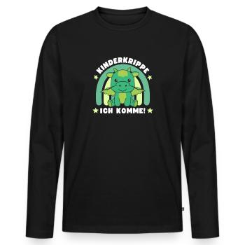 Crèche j’arrive ! Dragon - T-shirt manches longues Premium bio Homme - noir - Devant - Nico (187cm)