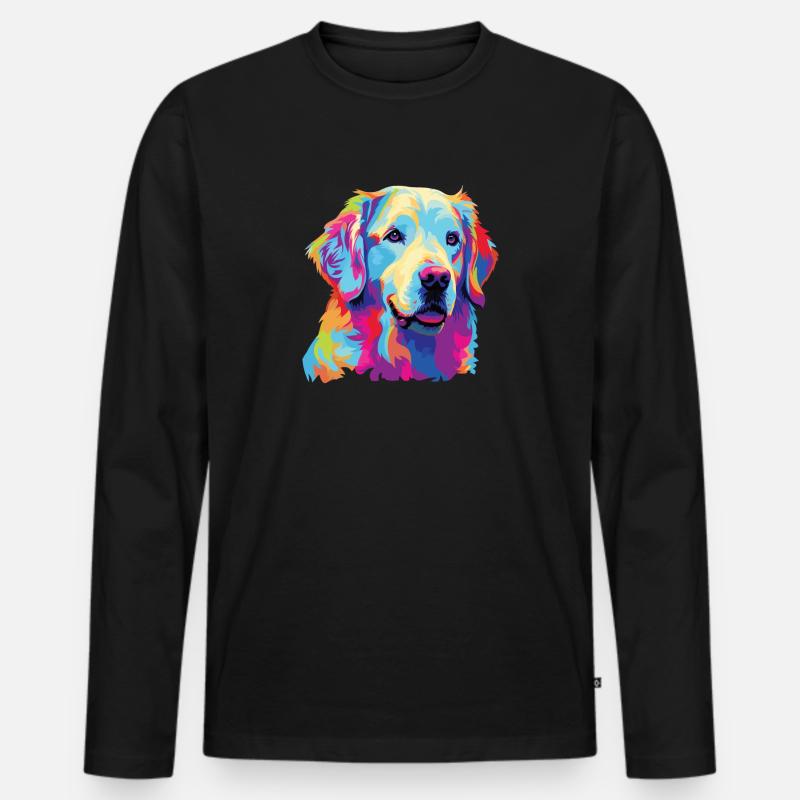 Wasserfarben Farbenfroher Kuvasz - Männer Premium Bio Langarmshirt - Schwarz