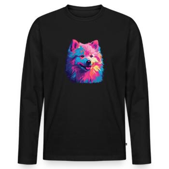 Aquarelle colorée Japon Spitz - T-shirt manches longues Premium bio Homme - noir - Devant - Nico (187cm)