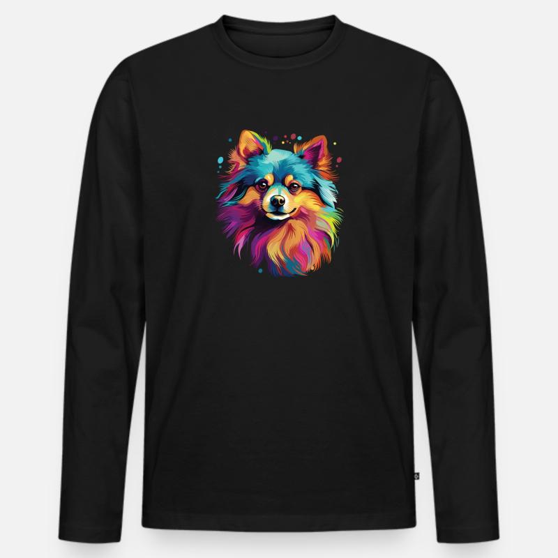 Wasserfarben Farbenfroher Zwergspitz - Männer Premium Bio Langarmshirt - Schwarz
