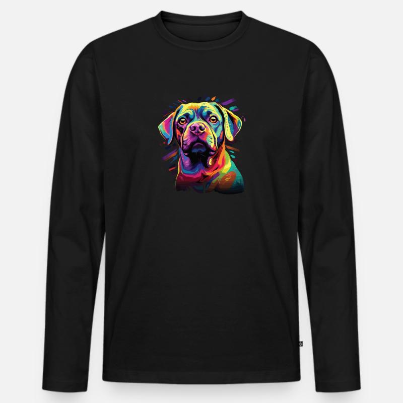 Wasserfarben Farbenfroher Puggle - Männer Premium Bio Langarmshirt - Schwarz